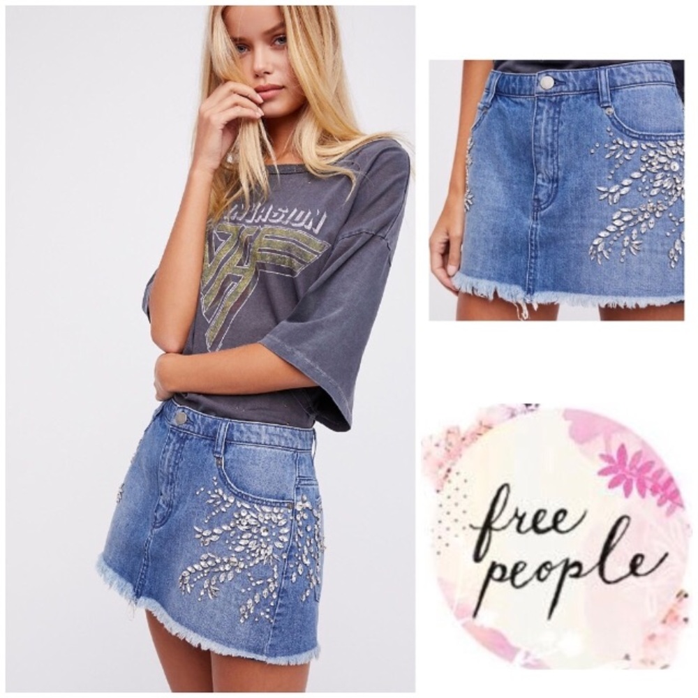 NWOT Free People Shine Bright Shine Far Denim Mini